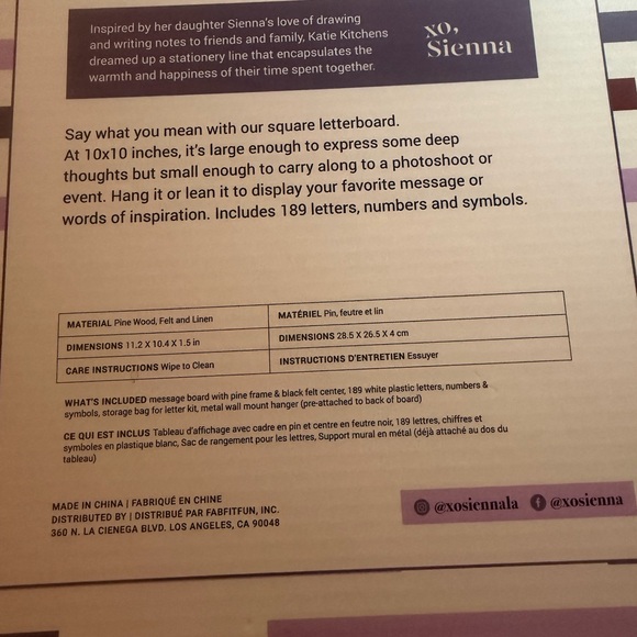 XO Sienna Felt Message Board New! - Picture 3 of 6